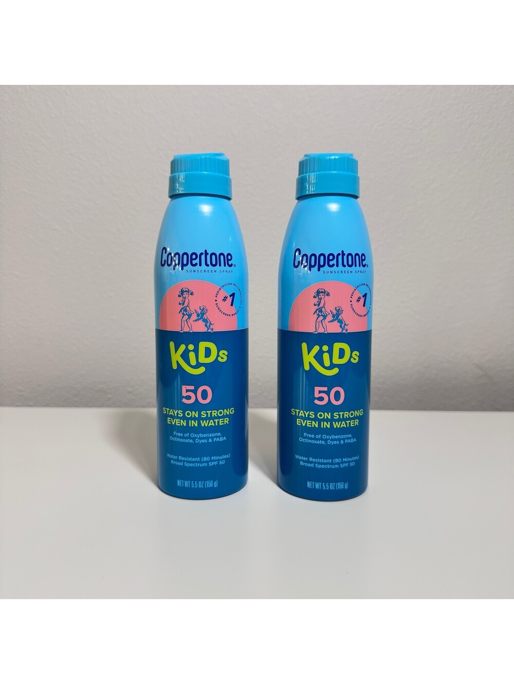 2 Pack Coppertone Kids Sunscreen Spray SPF 50 Water Resistant 5.5 oz